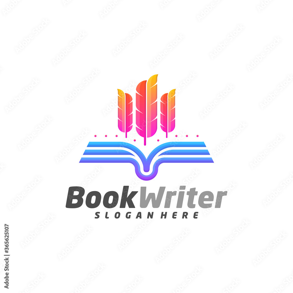 Fototapeta premium Book Writer Logo Template Design Vector, Feather Book Logo Design Concepts, Emblem, Design Concept, Creative Symbol, Icon