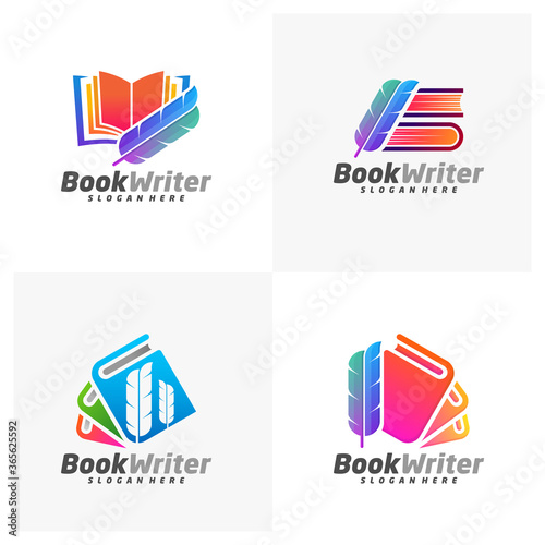 Set of Book Writer Logo Template Design Vector, Feather Book Logo Design Concepts, Emblem, Design Concept, Creative Symbol, Icon