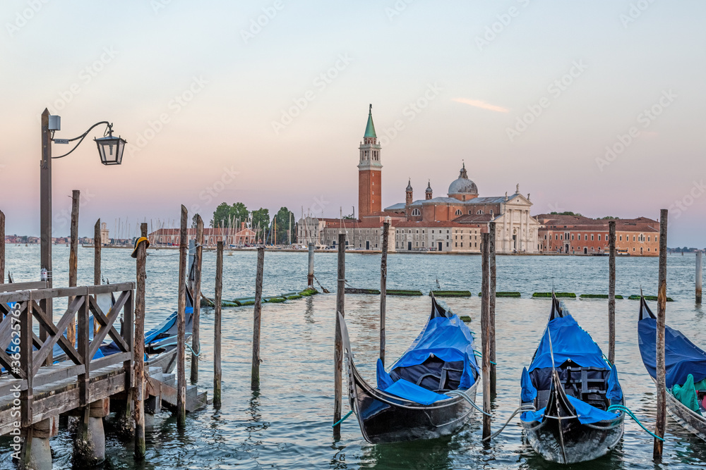 View from Place Riva Degli Schiavoni to San Giorgio island in Venice during sunset