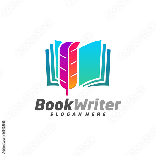 Book Writer Logo Template Design Vector, Feather Book Logo Design Concepts, Emblem, Design Concept, Creative Symbol, Icon