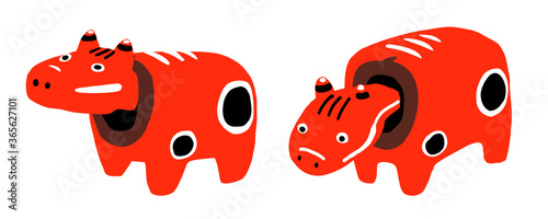 福島の郷土玩具 赤べこのかわいいベクターイラスト