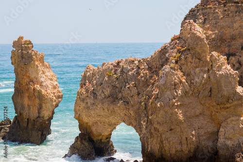 Algarve  Lisbon. Beautiful bay near Lagos town with high cliffs on the shore of the Atlantic Ocean.  The  Algarve is the southernmost region of  continental Portugal.  