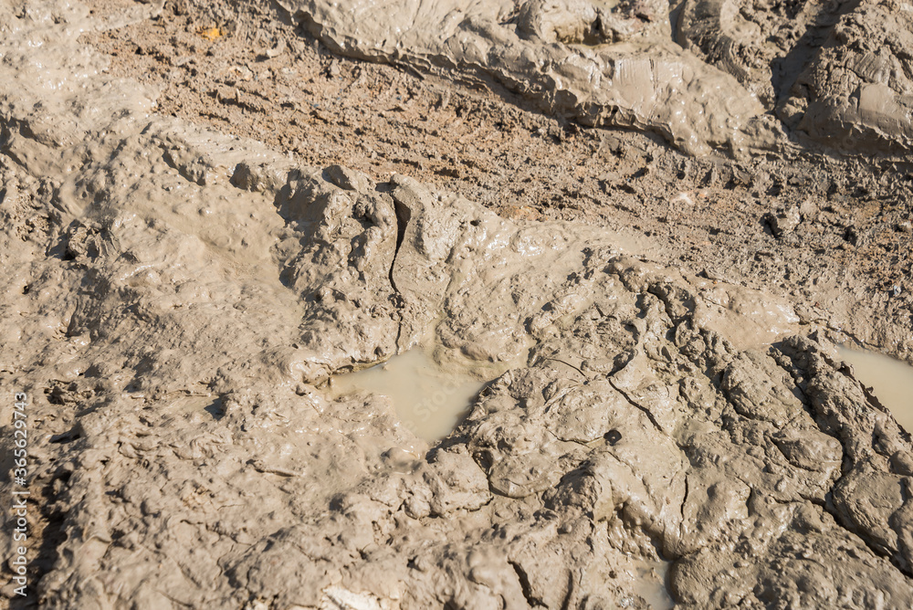Wheel track on road muddy. Mud texture background. Wheel track on road muddy. Mud texture background.