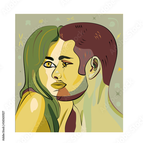 Colorful abstract background, cubism art style,woman and friend