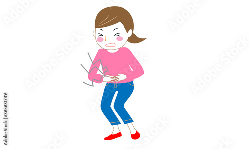 急にお腹がいたくなりお腹をかかえる女性