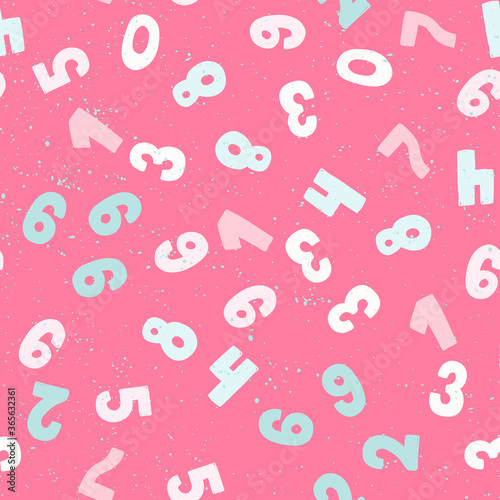 Vector seamless pattern with hand drawn numbers elements. Memphis geometric outline trendy modern style. 