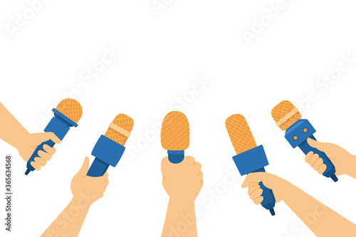 Hands holding microphones vector flat illustration