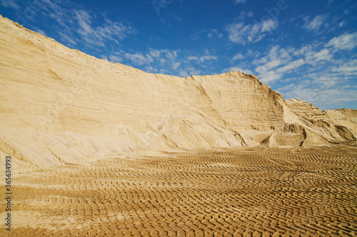 Panoramic view of the sand quarry on a clear spring day.