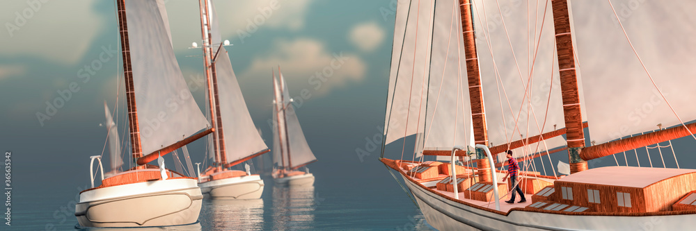 sailboat sailing in the sea - obrazy, fototapety, plakaty 