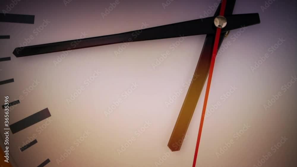 Clock face with black and red pointers close up Clock face with black and red pointers close up