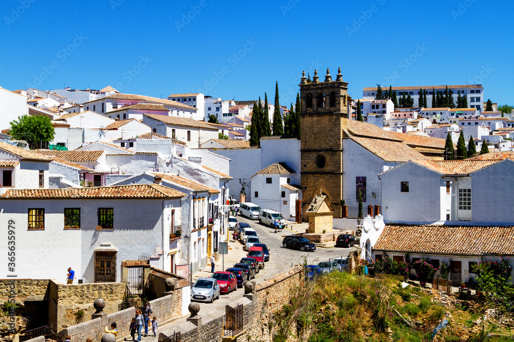 Houses hanging from cliffs in Ronda Andalucian town in southern Spain