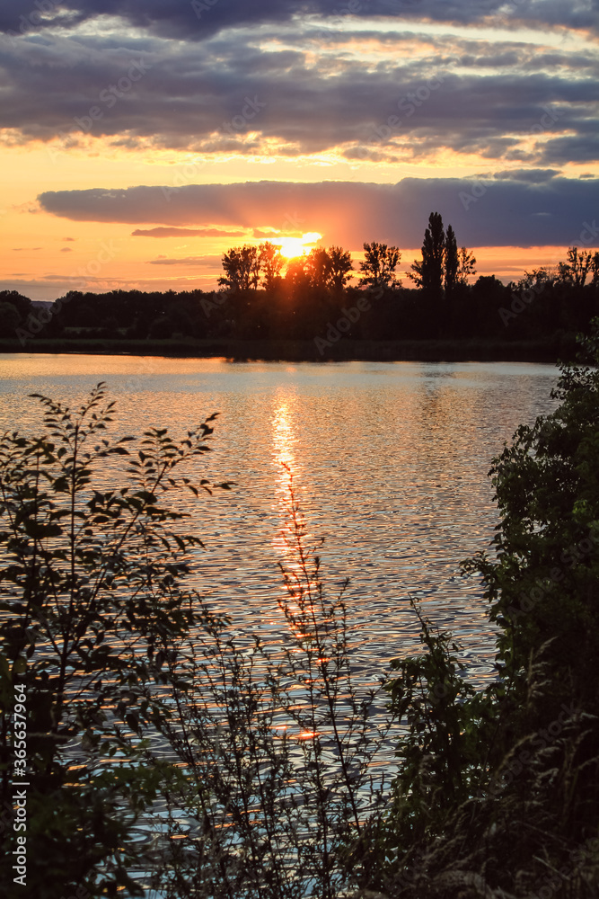 Fototapeta premium beautiful sunset in Moravia lake