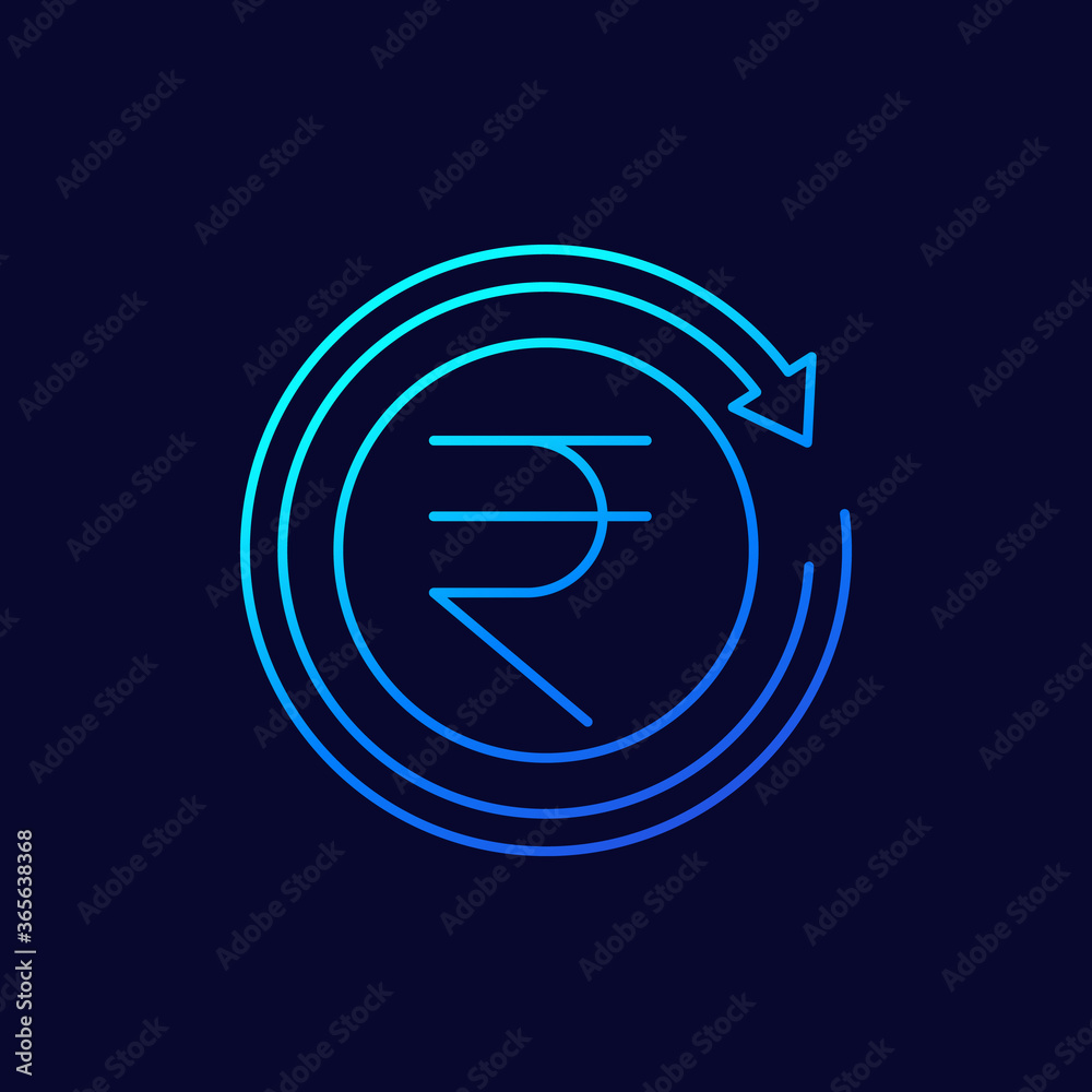 indian rupee cashback icon, line vector