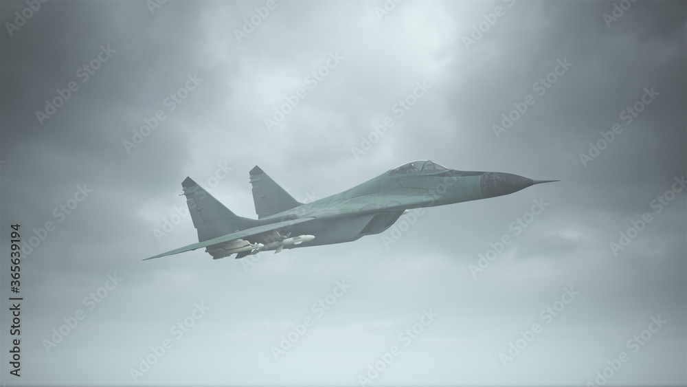 Tactical Jet Fighter Aircraft Flying Low Overcast Day 3d illustration 3d render