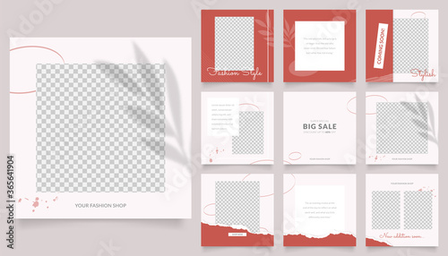 social media template banner fashion sale promotion. fully editable instagram and facebook square post frame puzzle organic sale poster. red color vector background