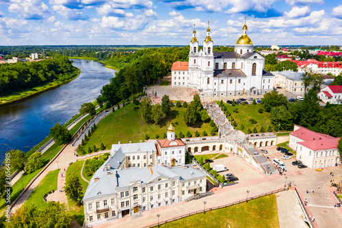 Vitebsk, Belarus - july 20, 2019 - Beautiful summer landscape in the city of Vitebsk. Walking street and cathedral view