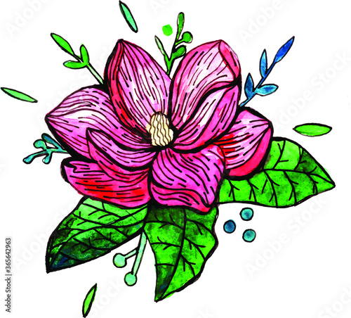 Vector flower red. Graphic rendering by hand. Trace. Tattoo sketch
