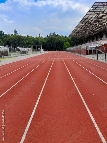 Running track at the stadium. The landscape of the stadium.