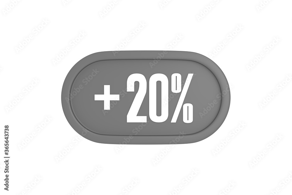 20 Percent increase 3d sign in grey color isolated on white background, 3d illustration. 20 Percent increase 3d sign in grey color isolated on white background, 3d illustration.