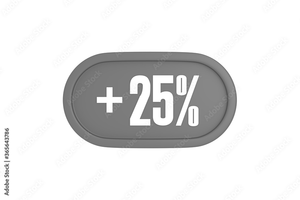 25 Percent increase 3d sign in grey color isolated on white background, 3d illustration. 25 Percent increase 3d sign in grey color isolated on white background, 3d illustration.