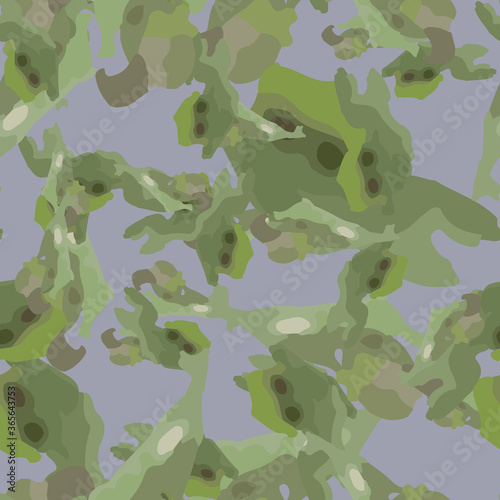 Forest camouflage of various shades of green and violet colors