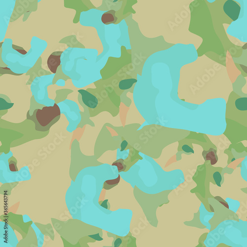 Forest camouflage of various shades of green, brown and blue colors