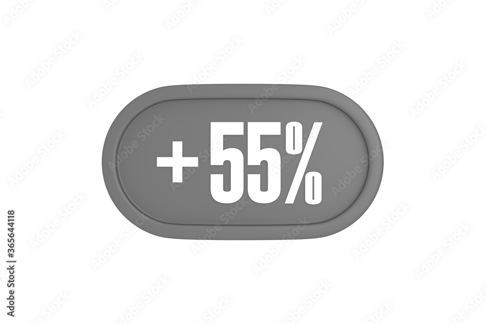 55 Percent increase 3d sign in grey color isolated on white background, 3d illustration. 55 Percent increase 3d sign in grey color isolated on white background, 3d illustration.