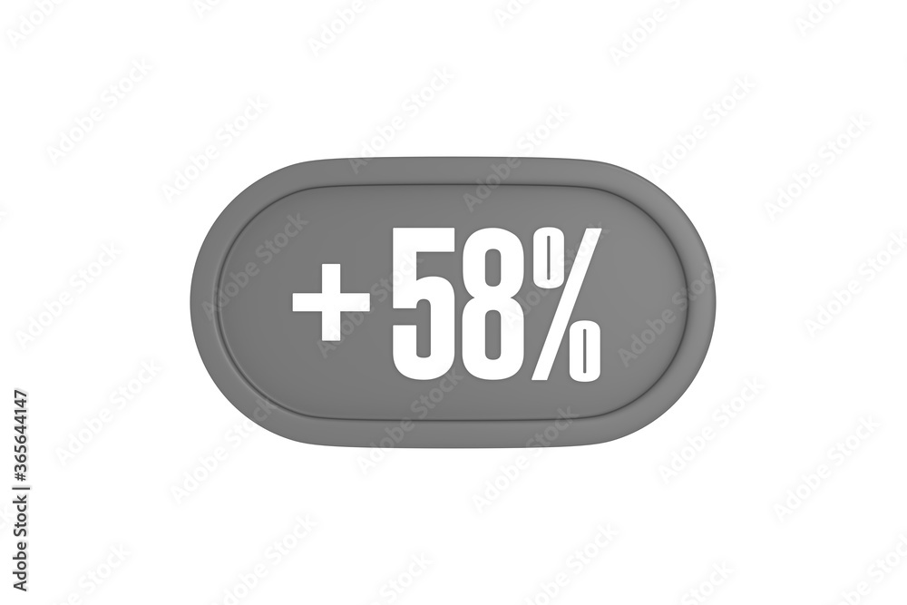 58 Percent increase 3d sign in grey color isolated on white background, 3d illustration. 58 Percent increase 3d sign in grey color isolated on white background, 3d illustration.