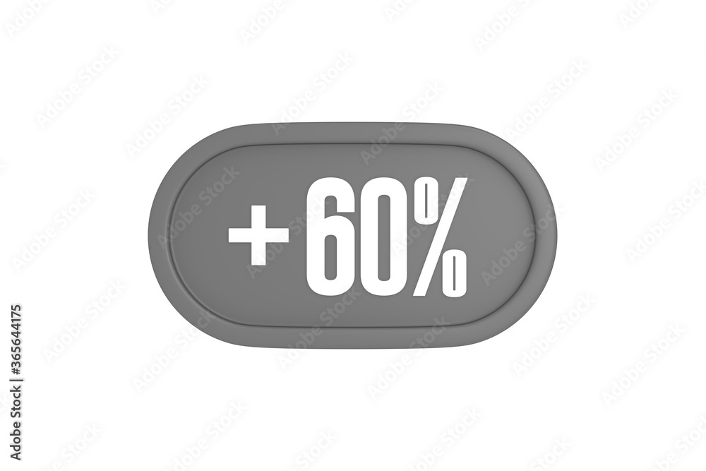 60 Percent increase 3d sign in grey color isolated on white background, 3d illustration. 60 Percent increase 3d sign in grey color isolated on white background, 3d illustration.