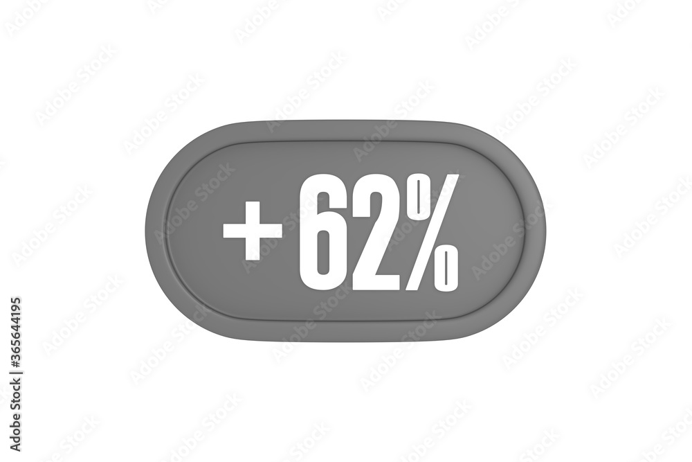 62 Percent increase 3d sign in grey color isolated on white background, 3d illustration. 62 Percent increase 3d sign in grey color isolated on white background, 3d illustration.