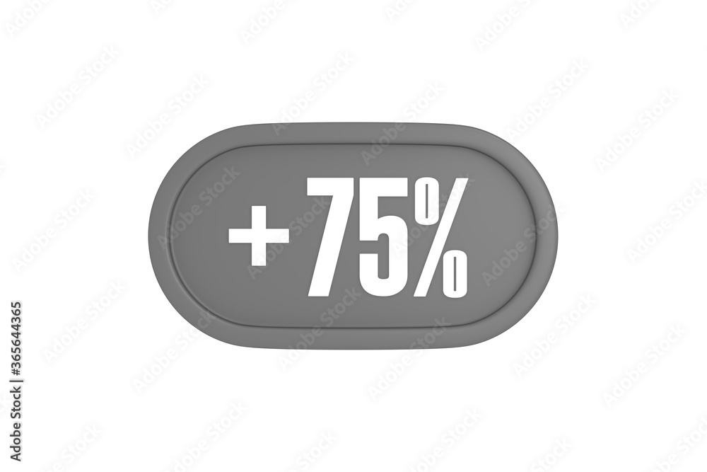 75 Percent increase 3d sign in grey color isolated on white background, 3d illustration. 75 Percent increase 3d sign in grey color isolated on white background, 3d illustration.