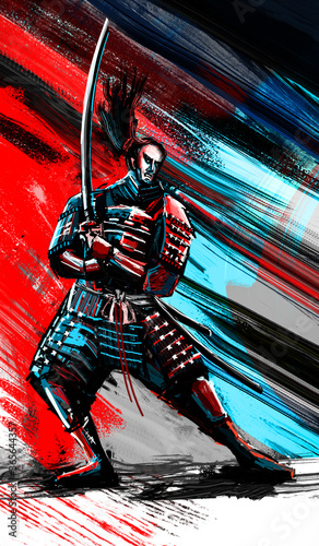 Illustration of a samurai ready to take the fight photo