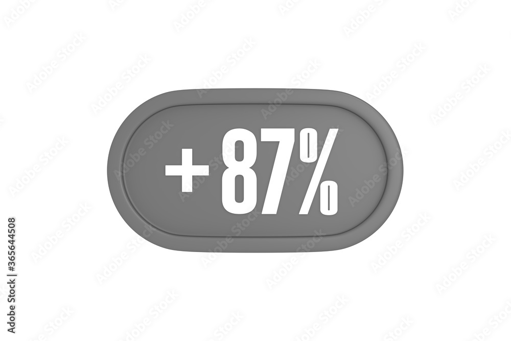 87 Percent increase 3d sign in grey color isolated on white background, 3d illustration. 87 Percent increase 3d sign in grey color isolated on white background, 3d illustration.