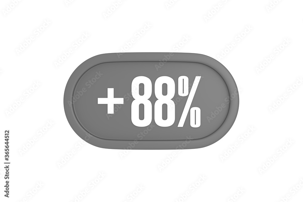 88 Percent increase 3d sign in grey color isolated on white background, 3d illustration. 88 Percent increase 3d sign in grey color isolated on white background, 3d illustration.