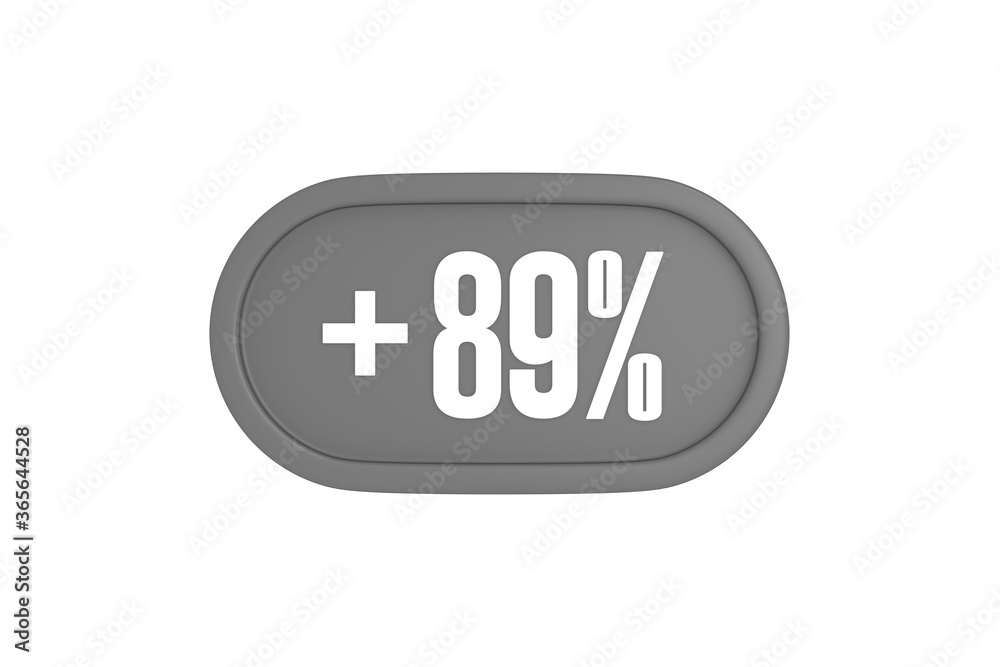 89 Percent increase 3d sign in grey color isolated on white background, 3d illustration. 89 Percent increase 3d sign in grey color isolated on white background, 3d illustration.