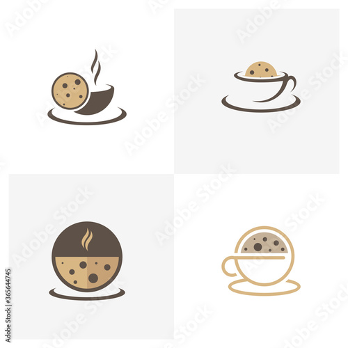 Set of Cookies with Cup Logo Design Vector Template, Icon Symbol, Creative design concepts