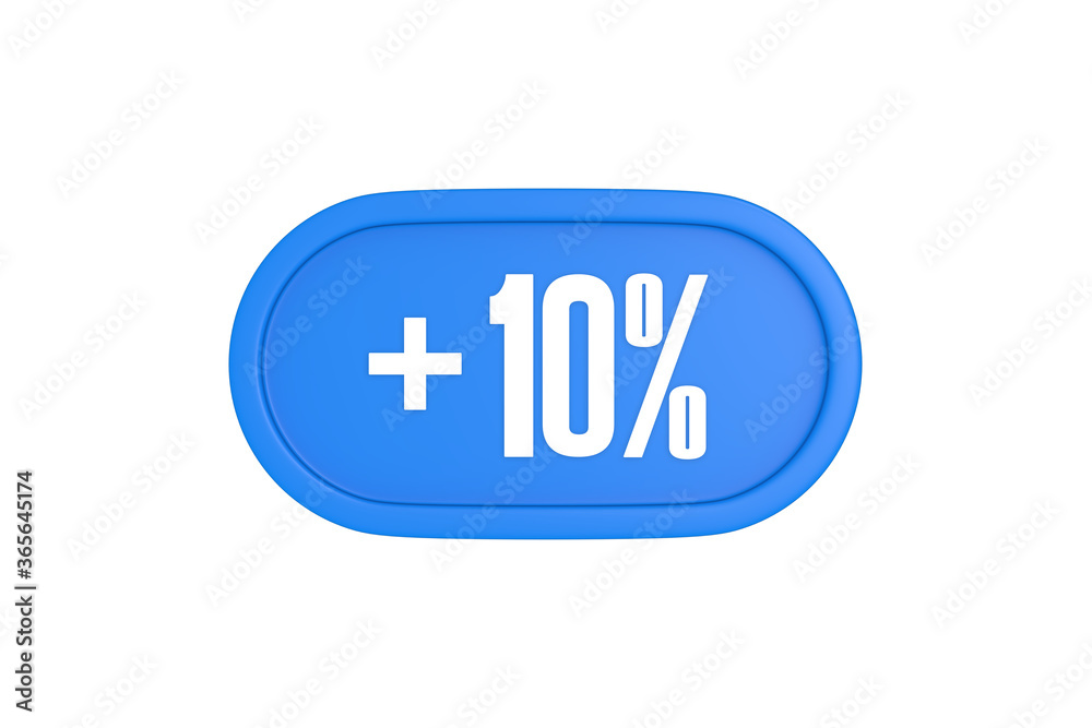 10 Percent increase 3d sign in light blue color isolated on white background, 3d illustration. 10 Percent increase 3d sign in light blue color isolated on white background, 3d illustration.