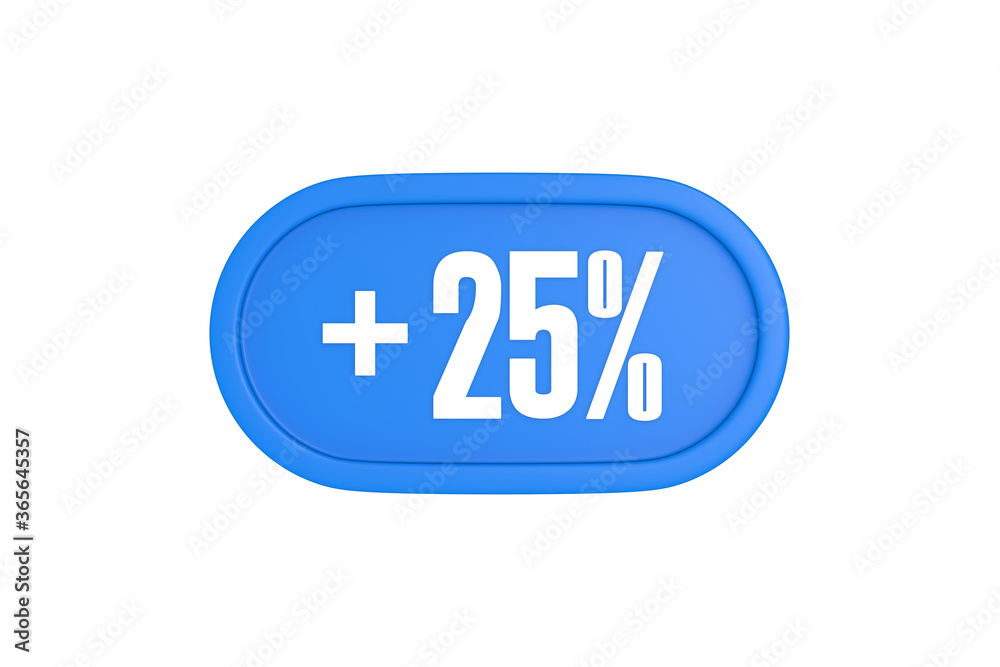 25 Percent increase 3d sign in light blue color isolated on white background, 3d illustration. 25 Percent increase 3d sign in light blue color isolated on white background, 3d illustration.