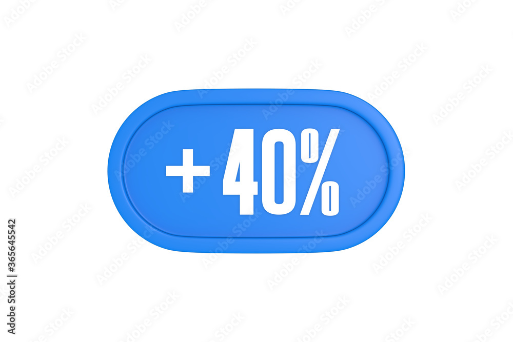 40 Percent increase 3d sign in light blue color isolated on white background, 3d illustration.