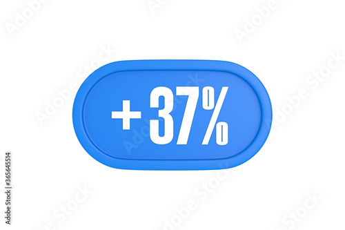 37 Percent increase 3d sign in light blue color isolated on white background, 3d illustration.