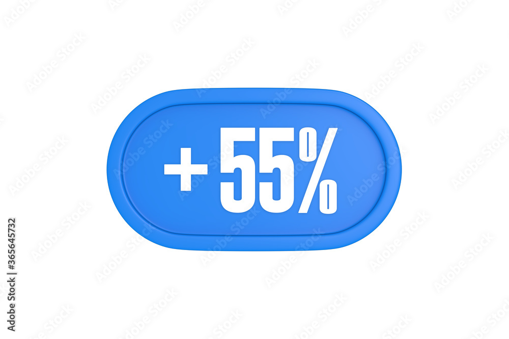 55 Percent increase 3d sign in light blue color isolated on white background, 3d illustration. 55 Percent increase 3d sign in light blue color isolated on white background, 3d illustration.