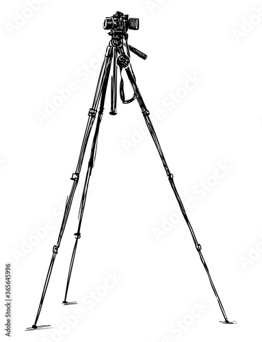 Hand drawing of tripod with camera for professional shooting