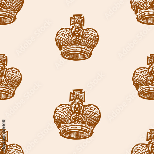 Seamless pattern of drawn ancient imperial crown