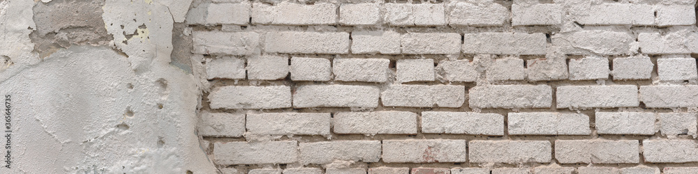 Fototapeta premium weathered old white brick wall texture and background aged wallpaper design element panoramic view