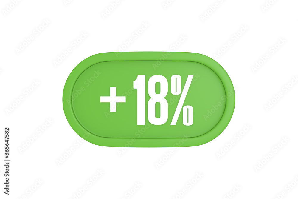 18 Percent increase 3d sign in light green color isolated on white background, 3d illustration. 18 Percent increase 3d sign in light green color isolated on white background, 3d illustration.