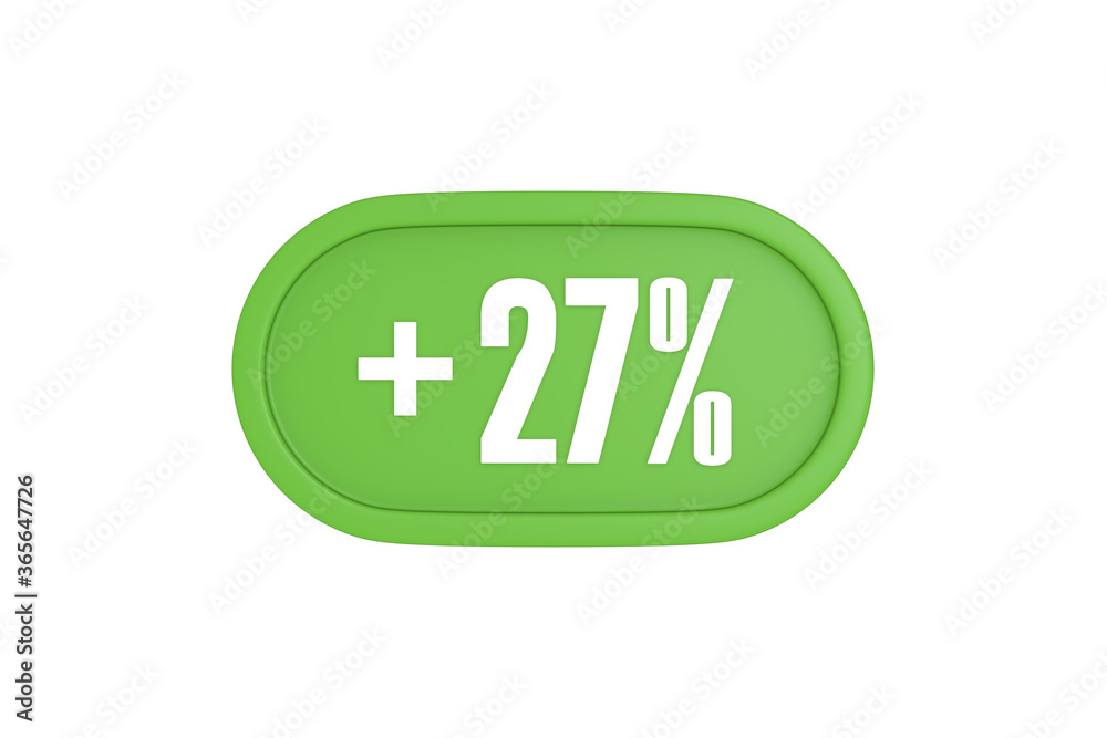 27 Percent increase 3d sign in light green color isolated on white background, 3d illustration. 27 Percent increase 3d sign in light green color isolated on white background, 3d illustration.