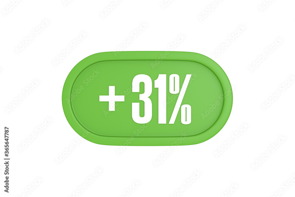 31 Percent increase 3d sign in light green color isolated on white background, 3d illustration. 31 Percent increase 3d sign in light green color isolated on white background, 3d illustration.