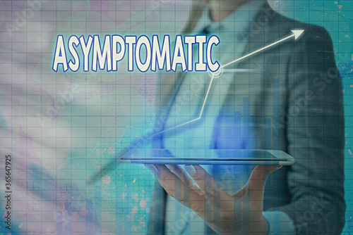 Handwriting text Asymptomatic. Conceptual photo a condition or an individual producing or showing no symptoms Arrow symbol going upward denoting points showing significant achievement photo