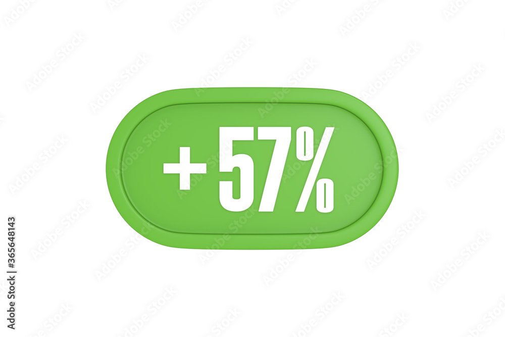 57 Percent increase 3d sign in light green color isolated on white background, 3d illustration. 57 Percent increase 3d sign in light green color isolated on white background, 3d illustration.