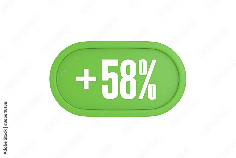 58 Percent increase 3d sign in light green color isolated on white background, 3d illustration. 58 Percent increase 3d sign in light green color isolated on white background, 3d illustration.